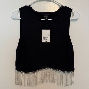 Black rhinestones no sleeve crop top size L